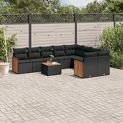 vidaXL Salon de jardin 10 pcs avec coussins noir résine tressée 