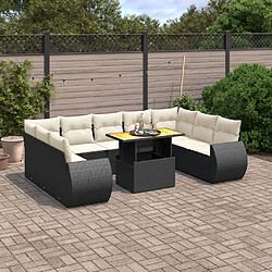 vidaXL Salon de jardin 10 pcs avec coussins noir résine tressée 