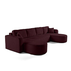 Bestmobilier Miro - canapé panoramique en U 7 places - convertible avec coffre - en velours texturé Miro - canapé panoramique en U 7 places - convertible avec coffre - en velours texturé - Prune