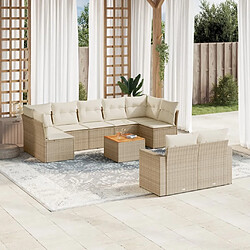 vidaXL Salon de jardin avec coussins 10 pcs beige résine tressée