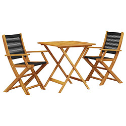 vidaXL Ensemble de bistro 3 pcs noir polypropylène et bois massif