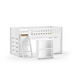 VIPACK Lit Scott Bureau 2 Commodes Blanc