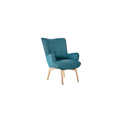 Miliboo Fauteuil design scandinave et son repose pied bleu canard et bois clair BRISTOL pas cher