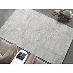 Vente-Unique Tapis en relief en coton fait à la main - 200 x 290 cm - 1800g/m2 - Ivoire - HAZELA