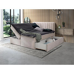 Vente-Unique Ensemble complet literie déco tête de lit + sommiers coffre et tiroir + matelas + surmatelas - 160 x 200 cm - Tissu - Beige - ARAO de YSMÉE