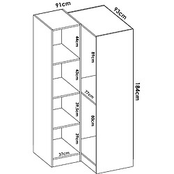 Pegane Armoire d'angle, meuble de rangement en bois mélaminé coloris chêne naturel - Longueur 173 x Profondeur 90 x Hauteur 184 cm