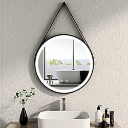 EMKE Miroir lumineux salle de bain rond diamètre 60cm cadre noir avec lanière réglable, Miroir LED avec Interrupteur Tactile, Anti-buée, Miroir avec éclairage Lumière Froide