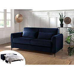 Lisa Design Owen - canapé 3 places convertible - couchage quotidien - matelas 12 cm - en velours Owen - canapé 3 places convertible - couchage quotidien - matelas 12 cm - en velours - Bleu nuit