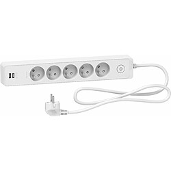 Schneider Electric Bloc multiprises 5 Prises 2P+T et 2 USB (câble 1,5m) Blanc - Schneider