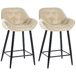 Decoshop26 Lot de 2 tabourets de bar chaises hautes assise effet capitonnée en tissu crème et métal noir 10_0004167 