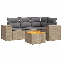 vidaXL Salon de jardin avec coussins 5 pcs beige résine tressée