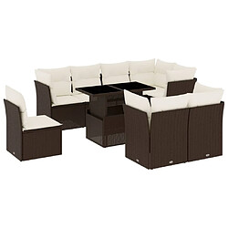 vidaXL Salon de jardin avec coussins 9 pcs marron résine tressée