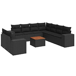 Maison Chic Salon de jardin 10 pcs avec coussins | Ensemble de Table et chaises | Mobilier d'Extérieur noir résine tressée -GKD32998