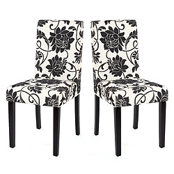 Decoshop26 Lot de 2 chaises de salle à manger en tissu imprimé blanc&noir pieds foncés CDS04022 