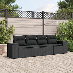 vidaXL Salon de jardin 4 pcs avec coussins noir résine tressée 