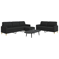 vidaXL Ensemble de canapés 3 pcs avec repose-pied noir tissu 