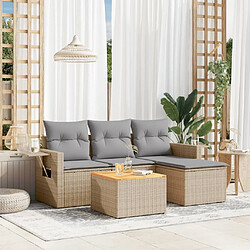 vidaXL Salon de jardin avec coussins 5pcs mélange beige résine tressée 