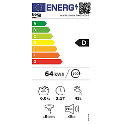 Lave-linge hublot 6kg 1200 tours/min - WUE6612W1W - BEKO