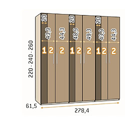 Inside 75 Armoire blanche 278,4 x 60 x 220 cm structure standard 6 portes kubica