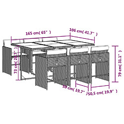 vidaXL Ensemble à manger de jardin et coussins 7 pcs marron rotin pas cher