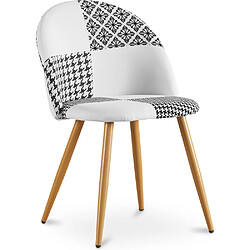 ICONIK INTERIOR Chaise de salle à manger tapissée scandi retro design patchwork pieds en bois - Evelyne Sam Blanc / Noir