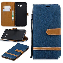 Etui en PU tissu jean bicolore bleu foncé pour votre Samsung Galaxy J4 Plus/J4 Prime