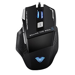 AULA S12 Souris gamer 7 boutons programmables & macro, 4800 DPI, optique, filaire USB, rétroéclairage LED 