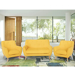 LE ROI DU RELAX Ensemble de salon 2 fauteuils canapé 2 places design bois et tissu Cleis | Couleur: Jaune