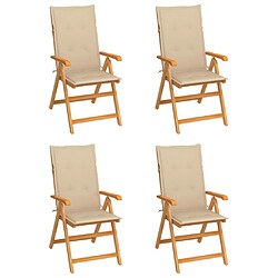 Maison Chic Lot de 4 Chaises de jardin,Fauteuil d'extérieur avec coussins beige Bois de teck massif -MN34440