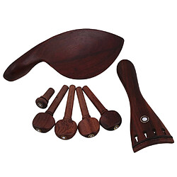 Rose Wood Violin Chinrest Mentonnière + Tailpiece + Endpin + Chevilles de Tuner Set d'Accessoires en Bois de Rose pour 4/4 Violon