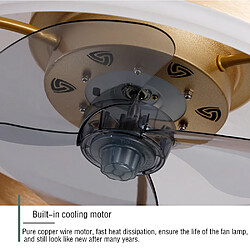 Acheter Universal Ventilateur led plafonnier, 6 vitesses télécommandé chambre moderne 48w ventilateur plafonnier silencieux réglable petit ventilateur de plafond léger réglable, doré