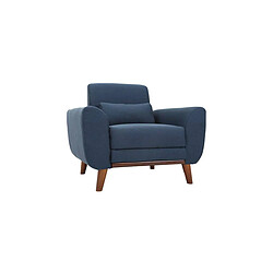 Miliboo Fauteuil design tissu bleu et bois foncé EKTOR