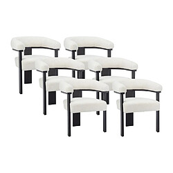 Lot de 6 chaises avec accoudoirs en tissu bouclette et bois d'hévéa - Blanc et noir - LIVELIA de Pascal MORABITO