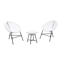 Concept Usine Salon de jardin 2 fauteuils oeuf + table basse blanc ACAPULCO 