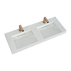 Avis Vente-Unique Double vasque suspendue en solid surface effet marbre blanc - KODIAK - L120.2 x l45.2 x H8 cm