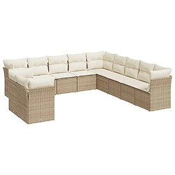 vidaXL Salon de jardin 11 pcs avec coussins beige résine tressée