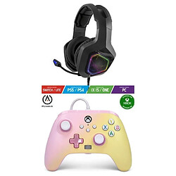 Power A Pack Manette XBOX ONE-S-X-PC Limonade rose EDITION + Casque Gamer PRO EH50 ORANGE SPIRIT OF GAMER XBOX ONE/S/X/PC 