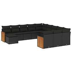 vidaXL Salon de jardin 12 pcs avec coussins noir résine tressée