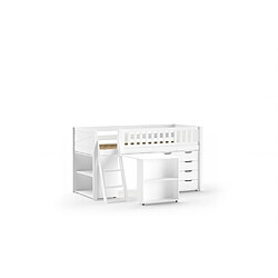 VIPACK Lit Mi-Hauteur Scott Bureau Bibliothèque Commode Blanc