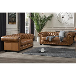 Vente-Unique Canapés chesterfield 3 places et 2 places BRENTON 100% cuir de buffle premium - Caramel vintage