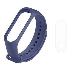 Wewoo 2 en 1 Bracelet Montre Caoutchouc En Silicone Poignet Remplacement avec Film D'écran TPU pour Xiaomi Mi Band 3 Bleu Marine