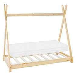 ML-Design Lit enfant tipi + matelas maison enfant cadre de lit maison lit bois naturel 70x140cm