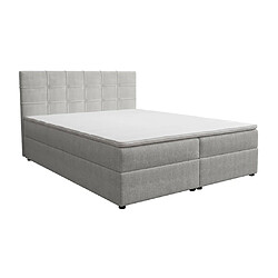 Vente-Unique Ensemble complet literie déco tête de lit capitonnée + sommiers coffre + matelas + surmatelas - 180 x 200 cm - Tissu - Gris clair - KIDA de YSMÉE