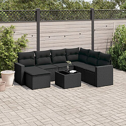 vidaXL Salon de jardin 8 pcs avec coussins noir résine tressée 