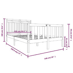 vidaXL Cadre de lit 135x190 cm Double Bois massif pas cher