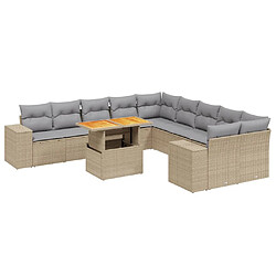 vidaXL Salon de jardin 11 pcs avec coussins beige résine tressée