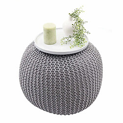 Decoshop26 Tabouret repose pieds pouf aspect tricot à grosse maille 40x50cm gris TABO04007