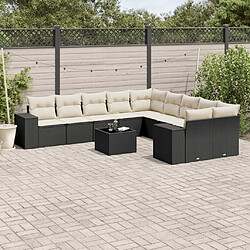 vidaXL Salon de jardin 11 pcs avec coussins noir résine tressée