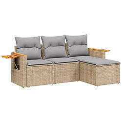 vidaXL Salon de jardin avec coussins 4 pcs beige résine tressée