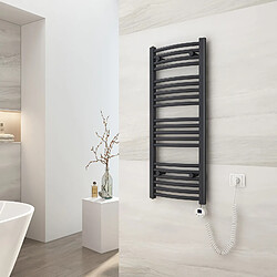 EMKE Sèche-Serviettes Électrique avec Élément Chauffant Thermostat, Chauffe Serviettes à Température Constante de la Salle de Bain, Baguette Chauffante avec Minuterie, 100x40cm, 300W, Anthracite